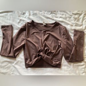 Brown Cropped Long Sleeve Athletic Top